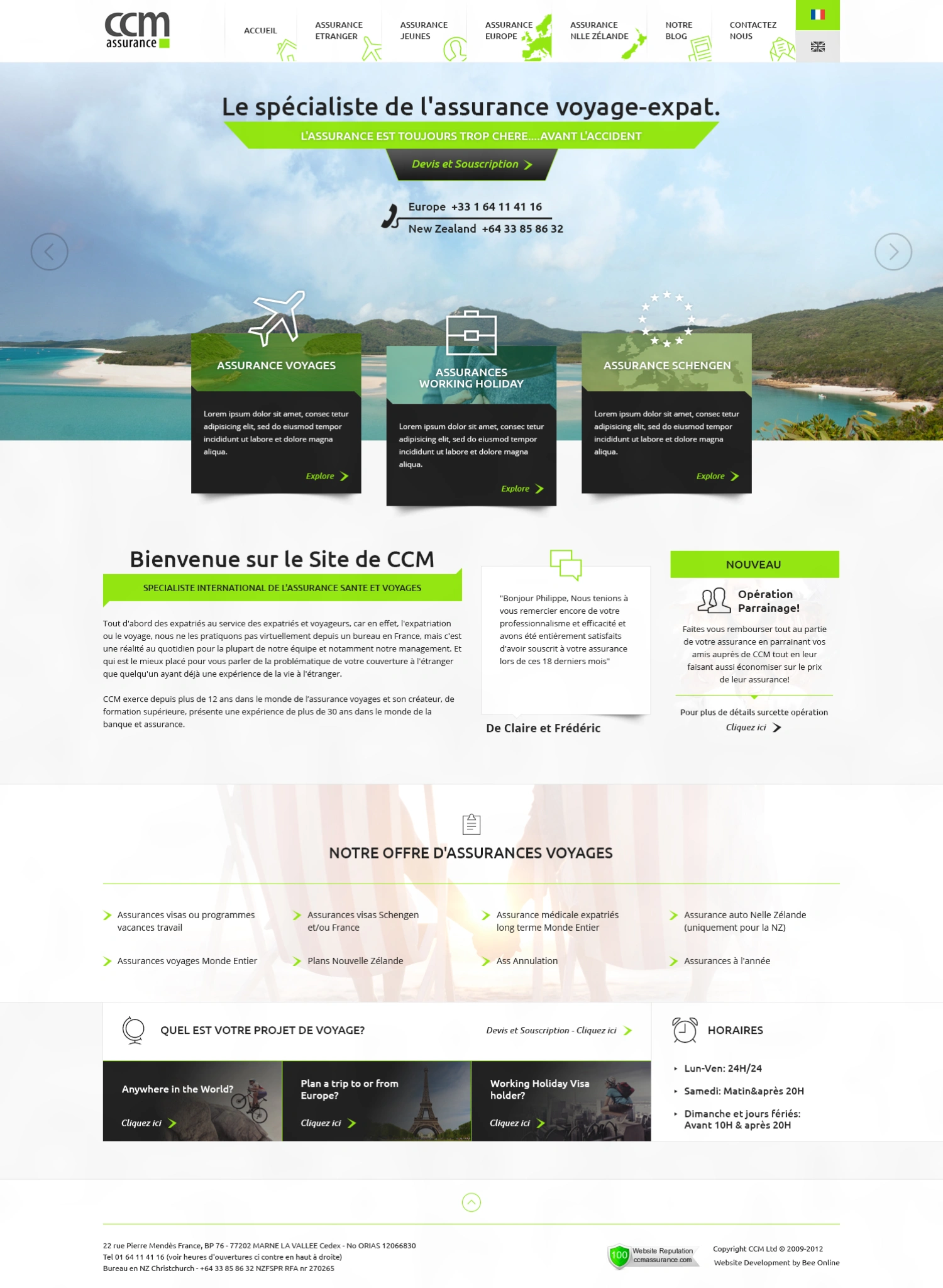 CCM Assurance travel insurance website design