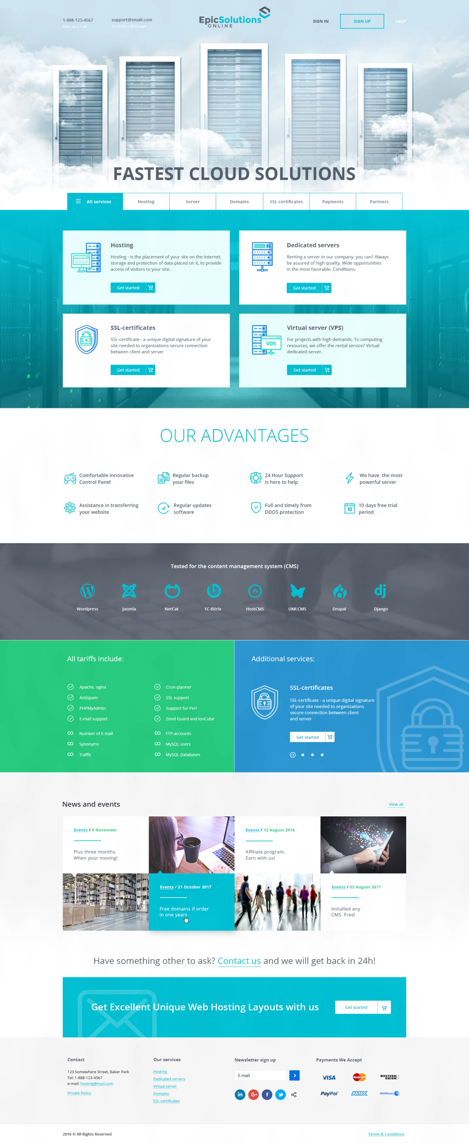 Epic Solutions cloud hosting company website design
