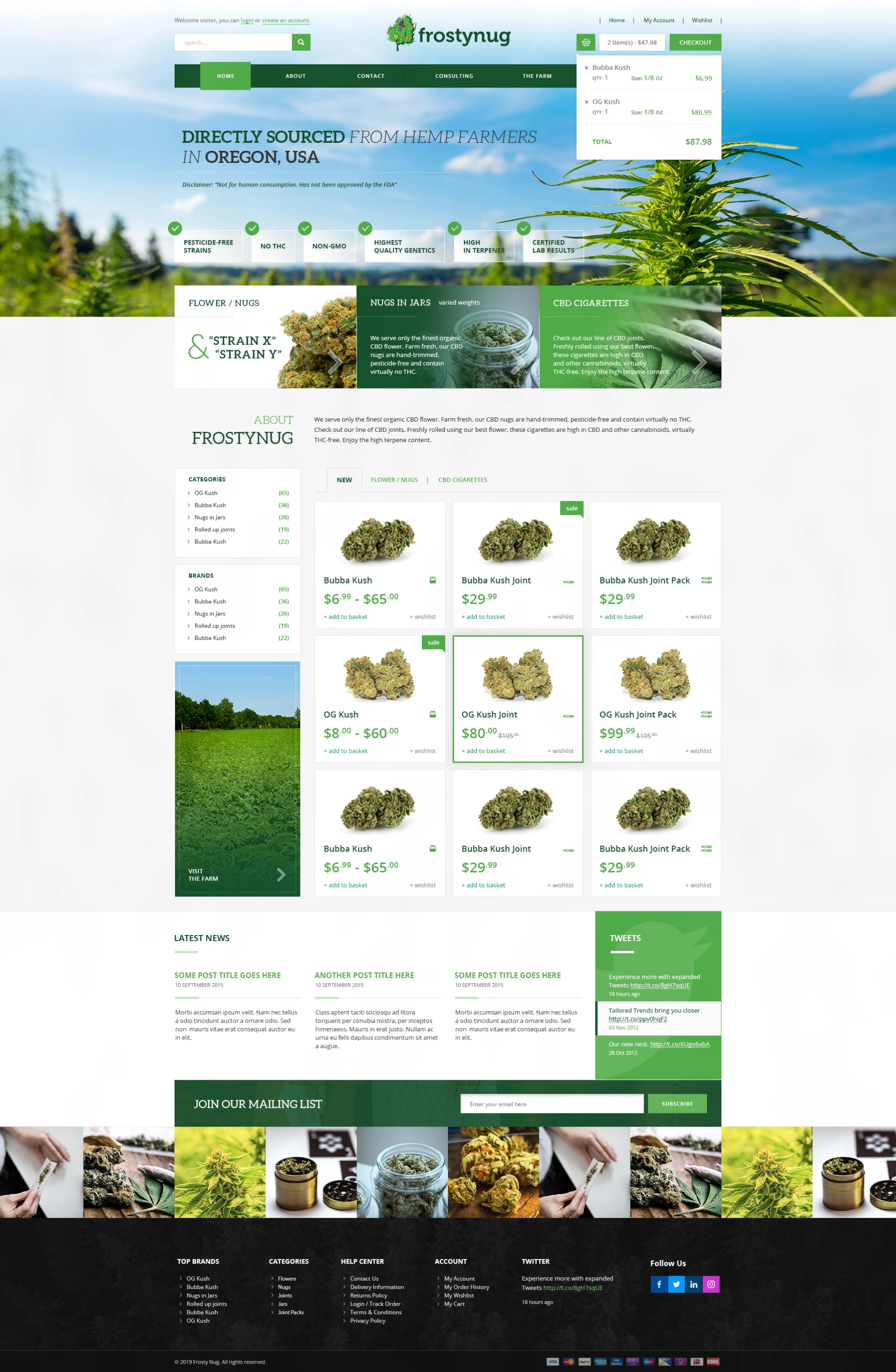 Frosty Nug hemp farm e-commerce website design