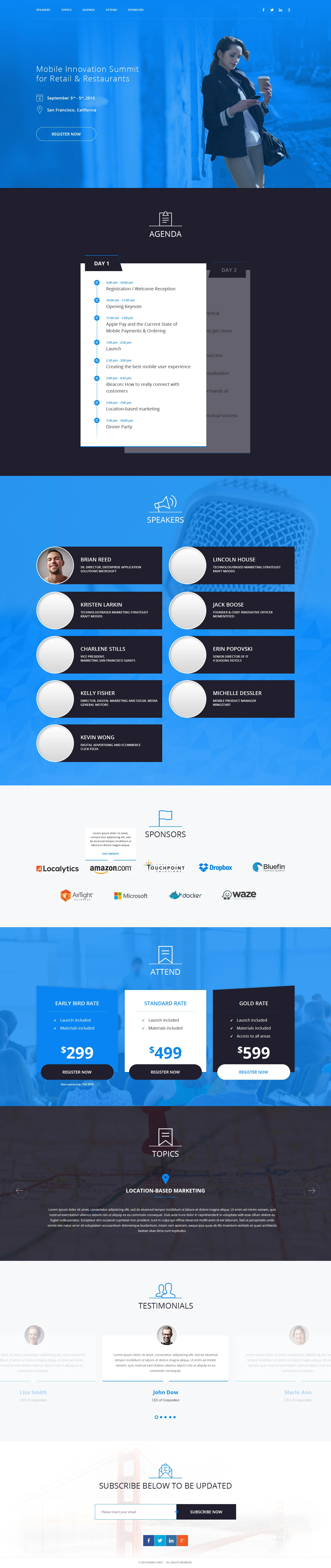 Mobile First conference landing page website design