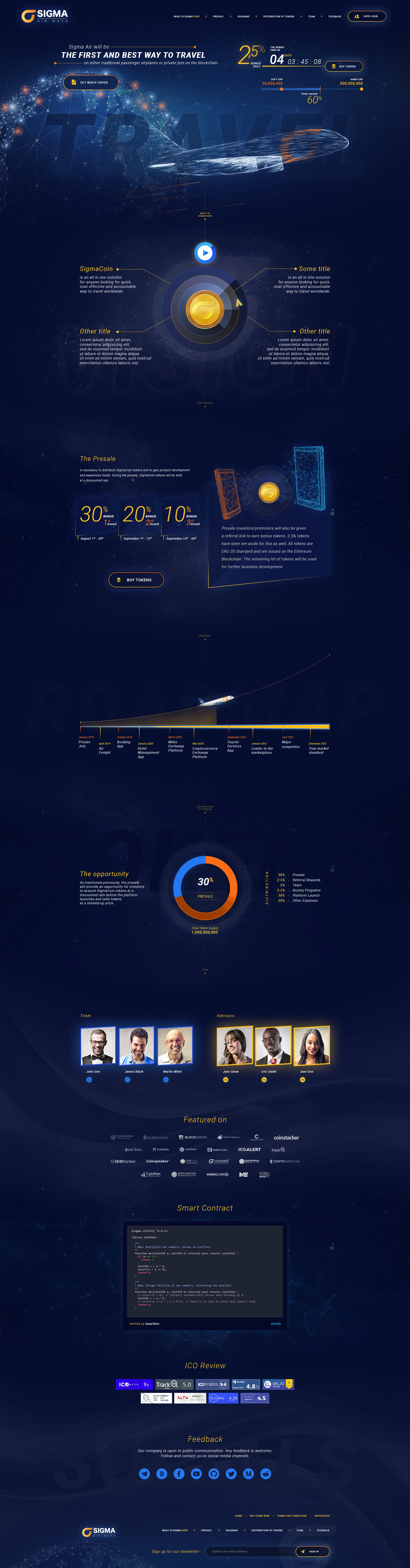 Sigma Air crypto travel token website design