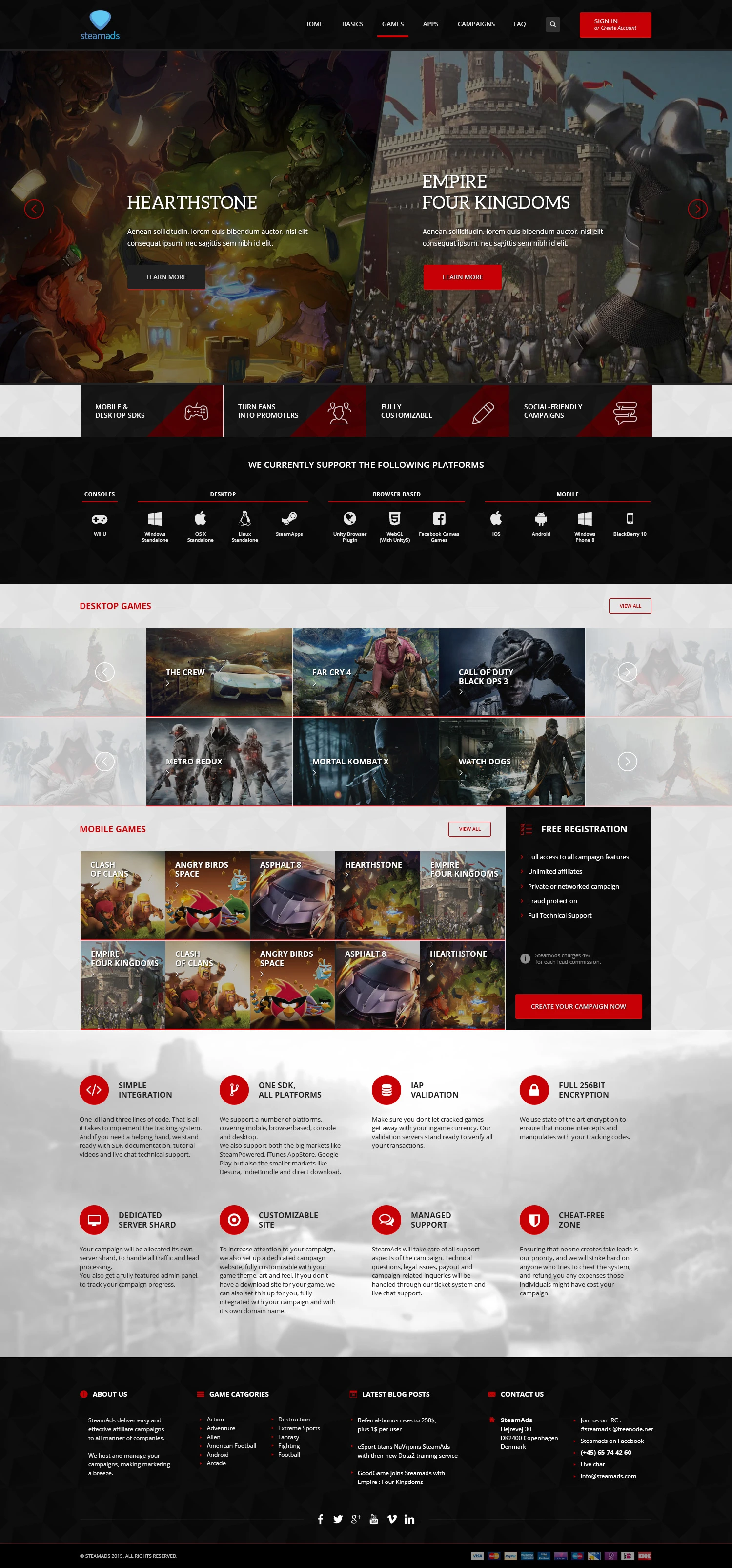 SteamAds gaming ad space marketplace website design